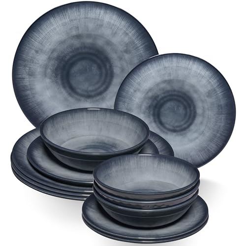 Melamin Geschirr Set Jesolo Grau für 4 Personen - 12 Teile -...