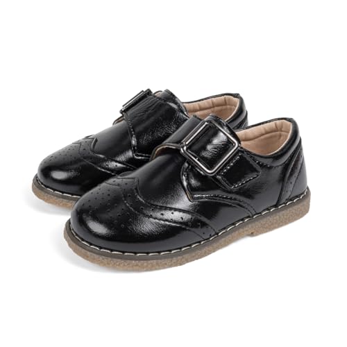 Image of Meckior Toddler Boys Girls Dress Shoes Little Kid Oxford Shoes Wedding Church Dress Shoes PU Leather Lace Up School Uniform Loafer Flats