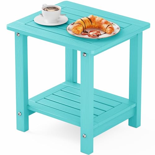 YEFU Outdoor Side Table for Patio, Weather Resistant HIPS, 2-Tier, Aruba