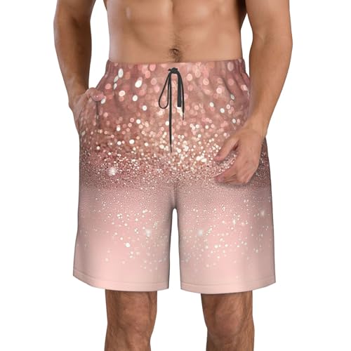 Rose Gold Shiny Glitter Stars Glittery Pink Men's Quick Dry Swim Trunks Surfing Beach Mesh Board Shorts