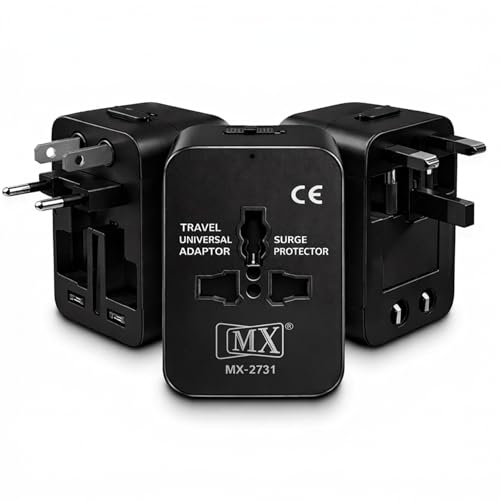 Image of MX Universal Travel Adapter All in One Worldwide Plug Adapter, International Travel Plug Converter Multi Plug Pin with Surge Protector, 3 Pin Universal Socket Adapter for UK, Europe, USA, China, Japan