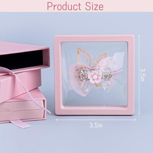 Image of Floating Display Frame, Coin Display Case, Dustproof PE Film Transparent Jewelry Storage Box for Ring Necklace Bracelet, Floating Display Case for Coin, Jewelry per Availability (Medium 10pcs Pink)