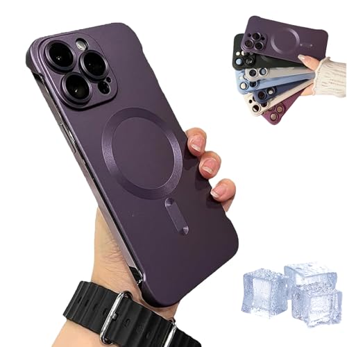 Hohny Frameless Magnetic Adsorption Bare Phone Sensation Case, Metallic Paint Frameless Magnetic Phone Case For iPhone 15 14 13 12 Pro MAX Plus (For iphone14Plus,Purple)