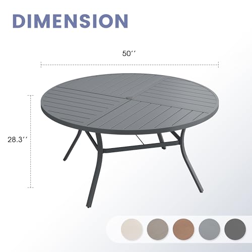 Image of VICLLAX 50 inch Round Outdoor Table, Patio Dining Table for 6 with Umbrella Hole for Garden Lawn Deck Backyard, Dark Grey