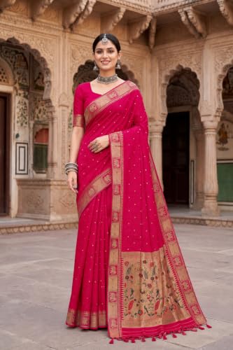 Image of Women's Paithani Silk Tassel Finish Saree Ethnic Unstitched Blouse Piece