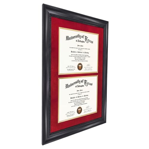 GMFrames Double 8.5x11 Diploma Certificate Frame, Solid Wood & Tempered Glass, Cherry Lacquer Finish & Intricate Rope Detail, Red over Gold Mat by GMFrames - Used condition - Image 3