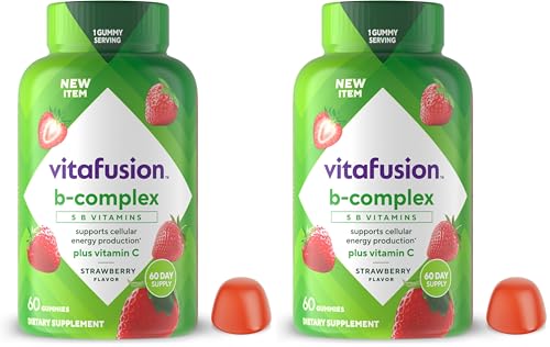 Vitafusion B-Complex Gummy Dietary Supplements, with 5 B Vitamins to Support Cellular Energy Production (1), Plus Vitamin C, Strawberry Flavor, 60 Count (Pack of 2) - image 1