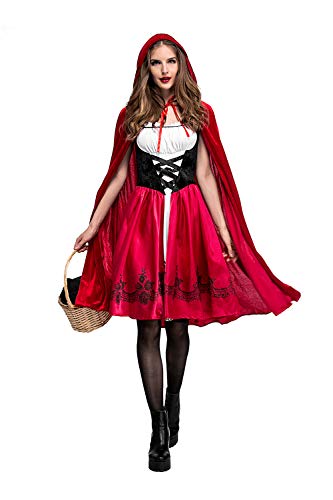 Cuteshower Women Little Red Riding Hood Costume Halloween Hood Cape Party Dress thumb #1