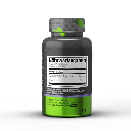 Orzax Schwarzkümmelöl Kapseln - 1000mg mit 20mg Thymochinon pro Tagesdosis (original Nigella sativa) - Türkisch - 90 Kapseln - naturbelassen, Kaltgepresst & Laborgeprüft