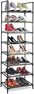 Bossjoy 8 Tiers Shoe Rack Space Saving Shoe Tower Cabinet Storage Organizer Shoe Stand Shelf - Black