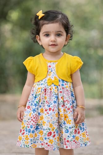 Image of babeezworld Baby Girl Cotton Dress - Half Sleeves Knee Length fit and Flare Frock jhabla Regular fit top
