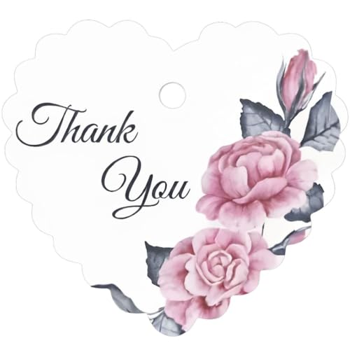 Image of CVANU Heart Shaped Thank You Tags 150-Pcs with Golden String, Floral Design Gift Tags for Wedding Favors| Birthday Party| Small Business Packaging (2.16x2.36 inch) D4