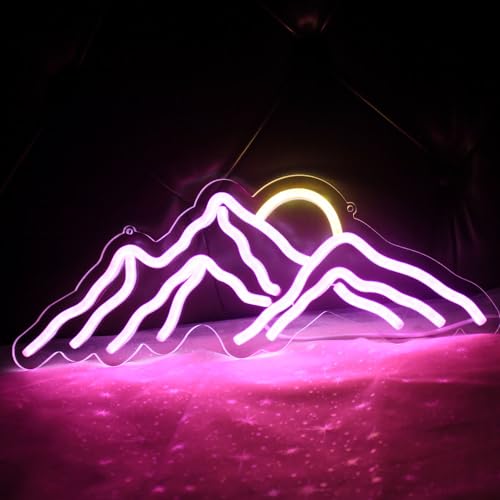 Image of Mountain Sunset Neon Signs for Room Decor LED Neon Light Sign for Bedroom Wall Mountain Decor for Home Party Wedding Christmas Decorations USB Powered(Purple)