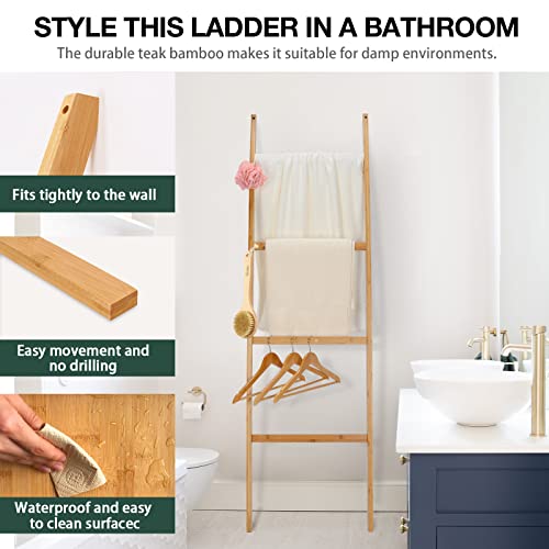 Cupike Bamboo Towel Ladder For Bathroom - Blanket Ladder Farmhouse For Living Room - Decorative Ladder - 6Ft #TOP1