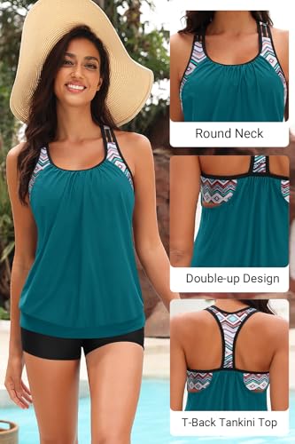 Image of Yonique Two Piece Tankini Bathing Suits T-Back Blouson Swim Tops with Boy Shorts Women Swimsuits Sporty Swimwear