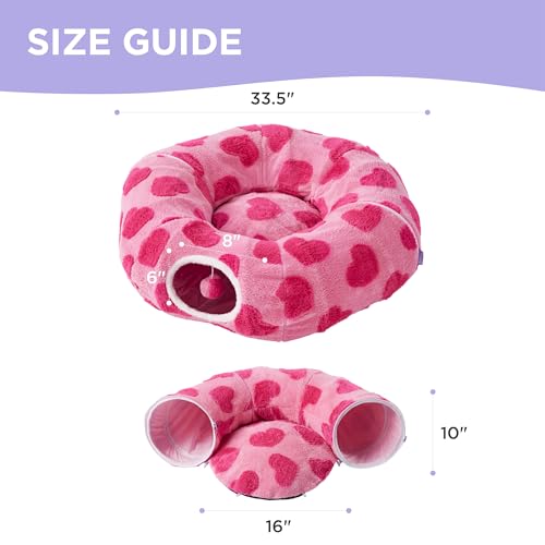 Image of Lesure Cat Tunnel Bed for Indoor Cats - Cute Cat Donut Tunnel Toys with Washable Circle Cushion, Valentine's Day Gifts for Cats, Round Pet Peekaboo Cave Toy for Kitten, Standard Lover Hearts