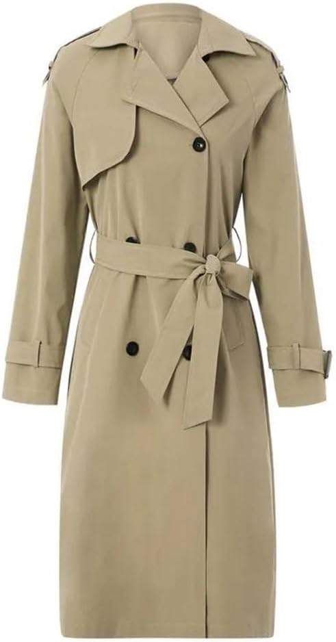 REHJJDFD Women Double Breasted Long Trench Coat Winter Classic Lapel Long Sleeve Overcoat With Belt