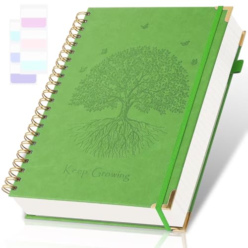 Spiralnotizbuch, College-Notizbuch, liniert, A5, 300 Seiten, Leder-Tagebücher zum Schreiben, 14,5 x 21,6 cm, Hardcover-Tagebuch, Notizbücher für Arbeit, Schule, 24 Register, großes geprägtes Tagebuch