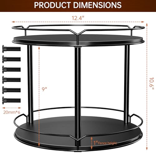 Image of Lazy Susan Organizer 2 Tier - 12.4 inch Turntable Spice Rack for Table Top, Wooden Rotating Lazy Susan for Cabinet Pantry Kitchen Countertop Dining Table Cupboard Bathroom Vanity Storage(Black)