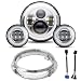 7" LED Headlight 4.5 Passing Lights for Road King/Road Glide/Street Glide/Electra Glide with Bracket Mounting Ring and Wire Adapter (Chrome Set-Silver)