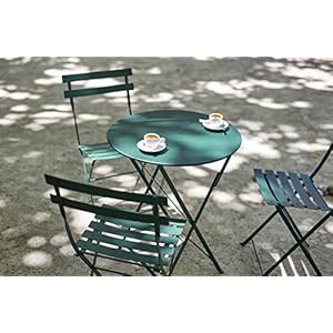 Bistro 24 Round Table Lacquered Steel Folding Table for Two to Three People No Parasol Hole Outdoor Indoor Use Cedar Green