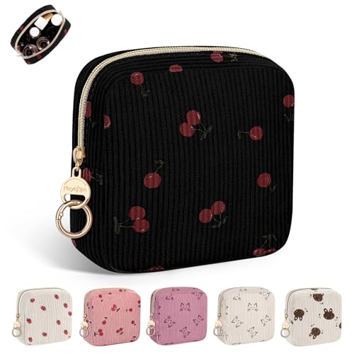 Binden Aufbewahrungstasche Hygienebeutel für Damenbinden Tasche für Binden und Tampons Perioden Taschen für Unterwegs Slipslagen Mädchen Notfallset First Periode School Geschenke(Cherry Negro)