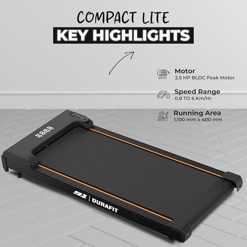 Image of Durafit91 Compact Lite 2.5HP Peak BLDC Motor Walkpad Treadmill with Remote Control | 120 kg User Capacity Walking Pad| 6 km /h Max Speed | LED Display with Under-Desk Design | Home Use