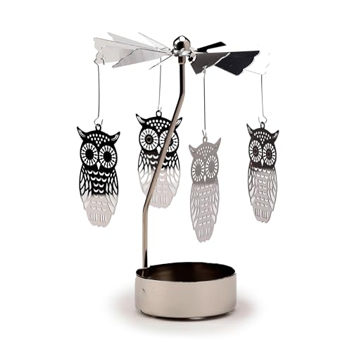 Puckator Portavelas Giratorio con Forma de búho para Velas de té, Accesorios para Sala de Estar, temática de búho, decoración del hogar, Adornos, portavelas, decoración de Centro de Mesa