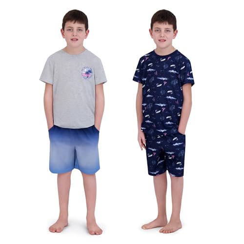 Image of US Angels Pajamas Set for Boys, 4-Piece Set, Short Sleeve Shirt with Pajama Shorts