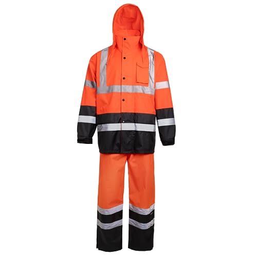 JORESTECH Safety Rain Set/Jacket Reflective High Visibility Yellow Black JK-03 / Pants Lime ANSI 150D Heavy Duty PANTS-03