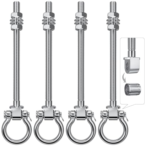 4Pcs Crochets de Balançoire 304 Acier Inoxydable Antirouille Permanente avec Roulements à Bille, Vis M10 x 9 Pouces 1800 lb pour Corde Yoga, Anneau Aérien,...