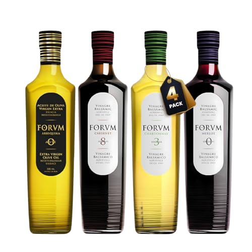 FORVM Pack 3 Vinagre Balsámico + Aceite de Oliva Virgen Extra - Vinagre de Vino Tinto, Vinagre de Vino Blanco, Aceite Oliva Virgen Extra Premium - Pack Completo para tu Cocina - 500ml de Cada Producto