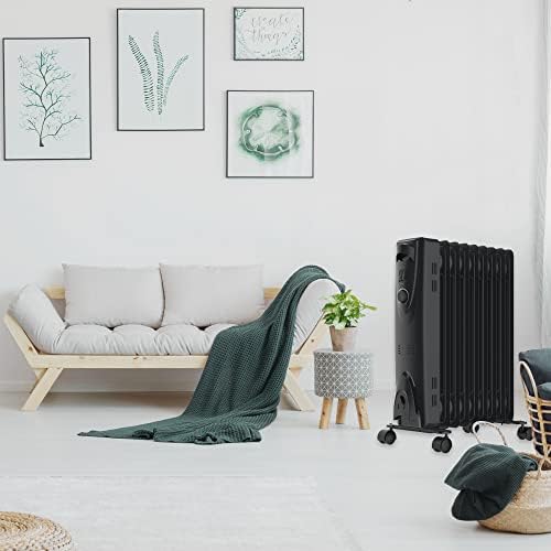 MYLEK Oil Filled Heater Radiator 2KW - Adjustable Thermostat, 3 Heat Settings - Electric Portable Heater - Energy Efficient - Safety Tip Over Protection (2000W)