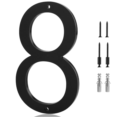 8 Inch Black House Numbers 8 - Easy Installation With Screw Set, Includes Hardware for Flush or Floating Mount, Frosted Matte Black Acrylic Address House Numbers for Door, Exterior, Porch