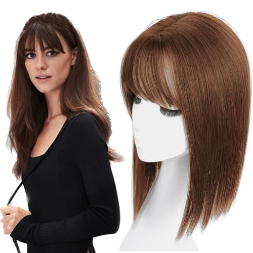 Extensions de cheveux à clipser en soie marron foncé 25 cm avec frange pour femme