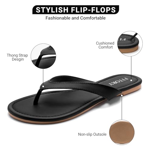 FITORY Women's Casual Flip Flops,Comfortable Thong Walking Slide,Summer Beach Flat Sandals for Indoor and Outdoor Black Size 11 — view 3