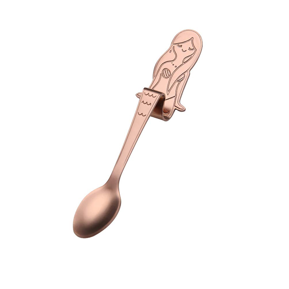 COMIART 5-Inch 18/10 Stainless Steel Mixing Stirring Coffee Tea Hanging Spoons,Scoops for Espresso,Ice Cream,Sugar,Milkshake,Dessert,Seasoning,Multi-use Tableware - Pack of 4 - Rose Gold (Mermaid)