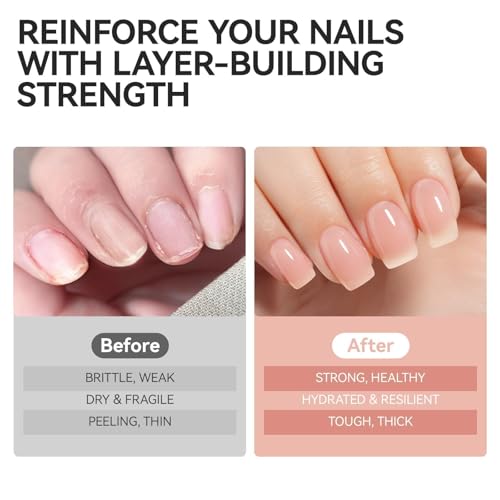 Image of Gelike EC Nail Growth Strengthener for Woman: Nude Blush 6 in 1 Natural Nail Hardener Extra Strong and Growth - Nail Polish Hardener for Weak and Damaged Nails