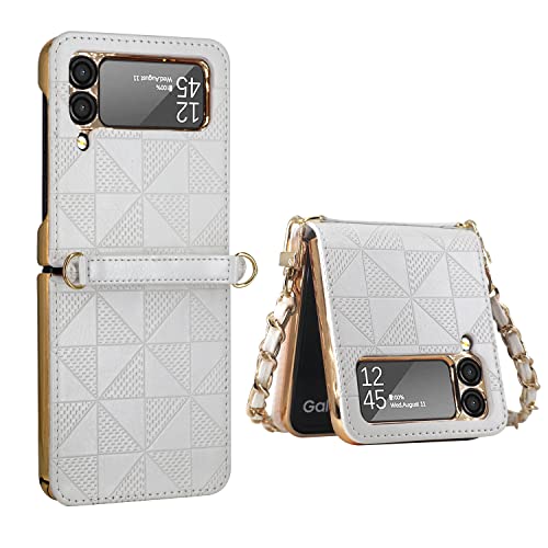 Coque Galaxy Z Flip 3 mince protectrice blanche avec chaîne bandoulière