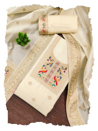 Image of DEVANGI Women's Banarasi Silk Unstitched Salwar Suit Dress Material With Dupatta