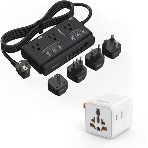 TESSAN Universal Travel Adapter with Dual AC Outlet (Type C G A I) and 220V to 110V Voltage Converter with 4 USB Ports (1 USB C), 3 AC Outlet and EU UK AU IT Plug Power Adapter image 10