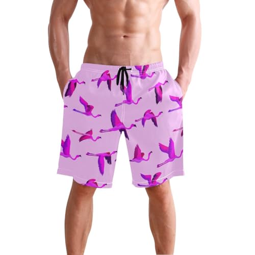 Cute Flamingo Pink Mens Swim Trunks Quick Dry Beach Shorts with Pocket S 2302533