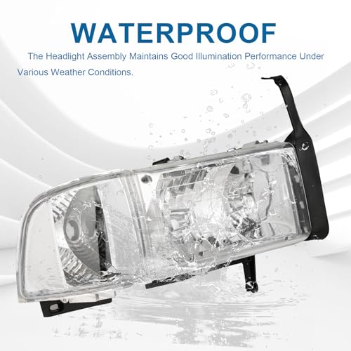 Fullux Headlights Compatible with 1994-2001 Dodge Ram 1500/1994-2002 Dodge Ram 2500 3500 (DON'T Fit SPORT Models & Ram VAN Models) Chrome Housing Clear Reflector by Fullux - Image 5