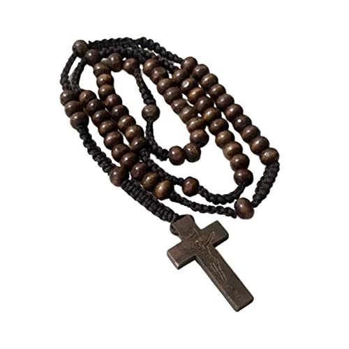 Lamala Perles Bois Croix Chapelet Collier Bijoux Charme Ornements pour Anniversaire Mariage Festival Décorations Fête Collier Chapelet en Bois – vue 5
