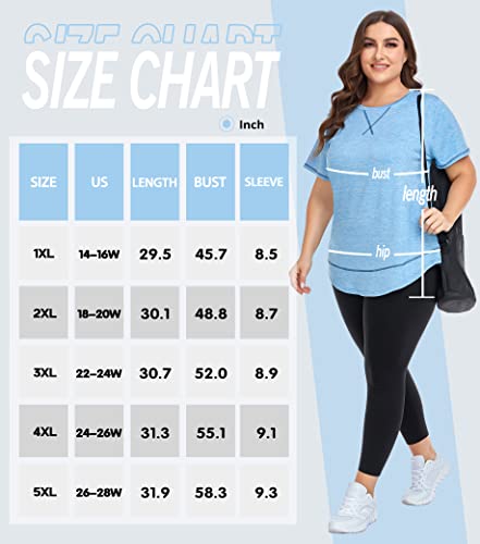 Cootry Plus Size Workout Tops For Women Short Sleeve Loose Fit Shirts Athletic Gym Yoga Clothing Short Blue 3Xl #TOP3