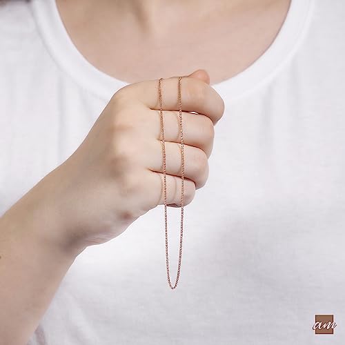 Amberta 14K Rose Gold Plated On 925 Sterling Silver 1.3 Mm Curb Chain Necklace Length 18" Inch / 45 Cm (18) #TOP3