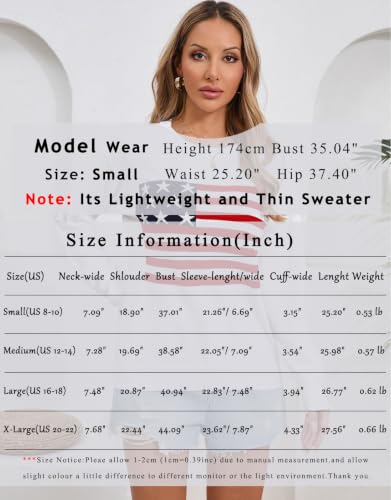 Image of Women's Lightweight Thin Knit Sweater USA American Flag Pullover Sweaters