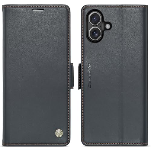 WJXEXRS iPhone 16 Plus�E�H���b�g�P�[�X�A�G���K���g�ȃt���b�vPU���U�[�P�[�X�J�o�[ [RFID�u���b�L���O] [�J�[�h�z���_�[] [�X�^���h�@�\] �ϏՌ��g�ѓd�b�J�o�[ iPhone 16 Plus 6.7�C���`�p - �u���b�N