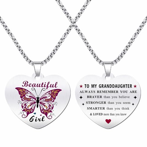 TGCNQ To My Granddaughter Gifts from Grandma, Engraved Necklace for Granddaughter Graduation