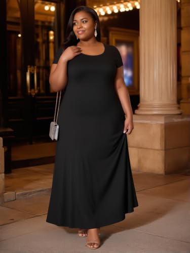 Image of PinkPatty Plus Size Dress for Women Casual Crew Neck Short Sleeve Maxi Dress Oversized Summer Beach Dresses with Pockets